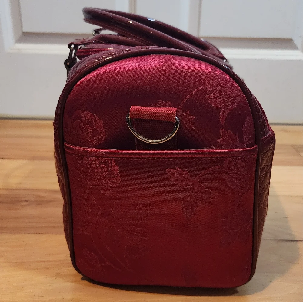 Red Floral Faux Croc Embossed Faux Leather Tote Bag